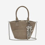 BORSA IN PELLE SCAMOSCIATA CON CIONDOLI PF25314BGR GREY SELF PORTRAIT 