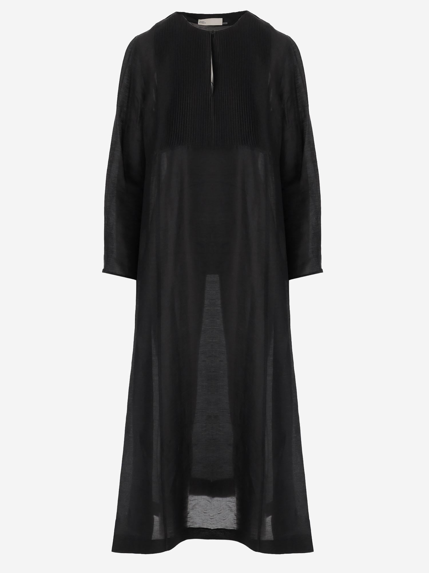 ABITO LUNGO IN LINO E SETA SEMITRASPARENTE 176548 001 TORY BURCH 