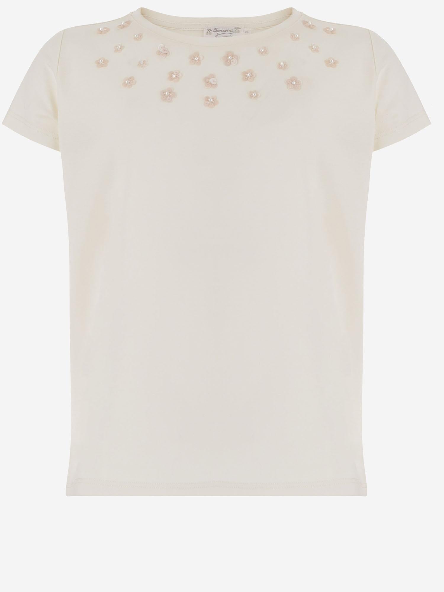 T-SHIRT IN COTONE CON RICAMO FLOREALE S06GTSK00010 103 BONPOINT KIDS 