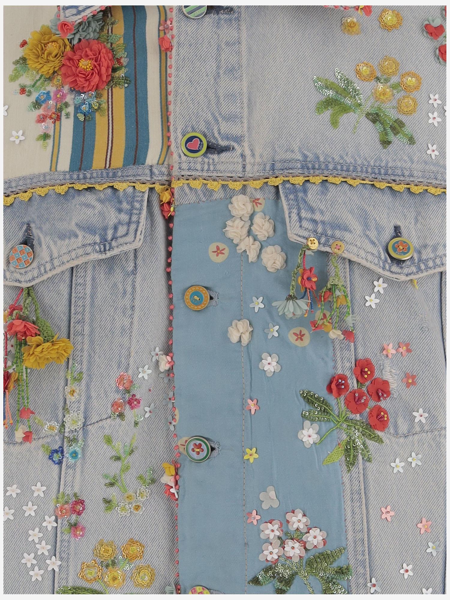 GIACCA IN DENIM CON RICAMI FLOREALI BDNO52 DENIM PERO 