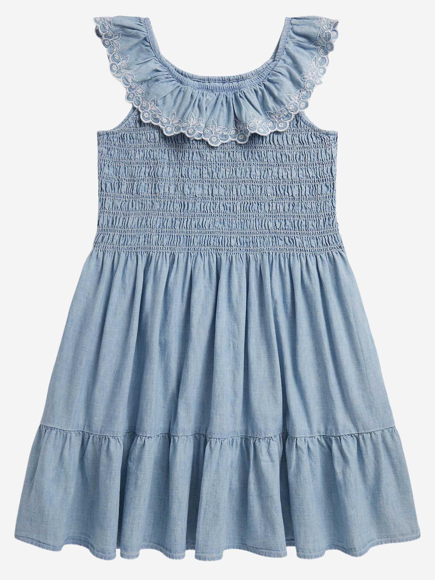 ABITO IN COTONE CON CORPETTO SMOCK E VOLANT 313A11755 001 POLO RALPH LAUREN KIDS 