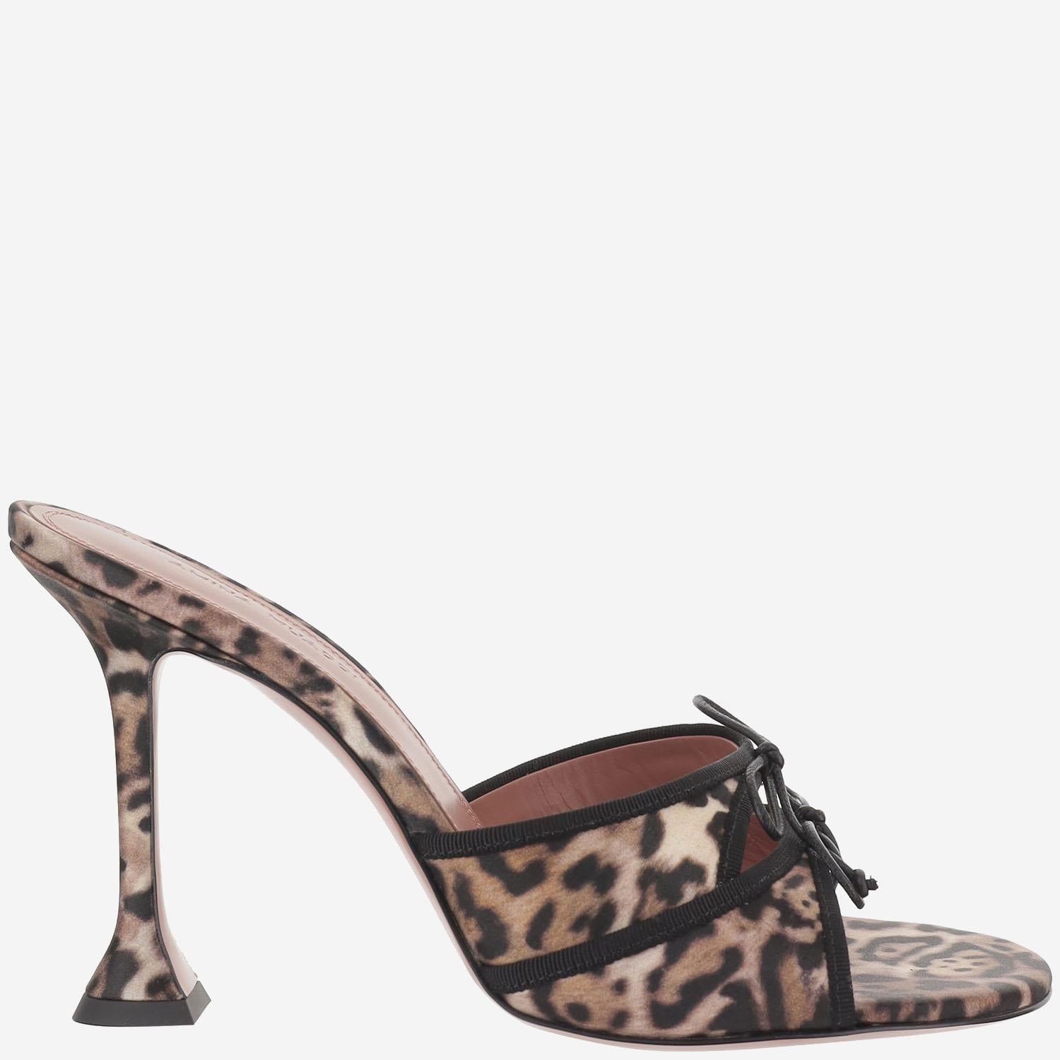 Sandali Eleonora in seta ELEONORASLIPPER 95LEOPARDBLACK AMINA MUADDI 