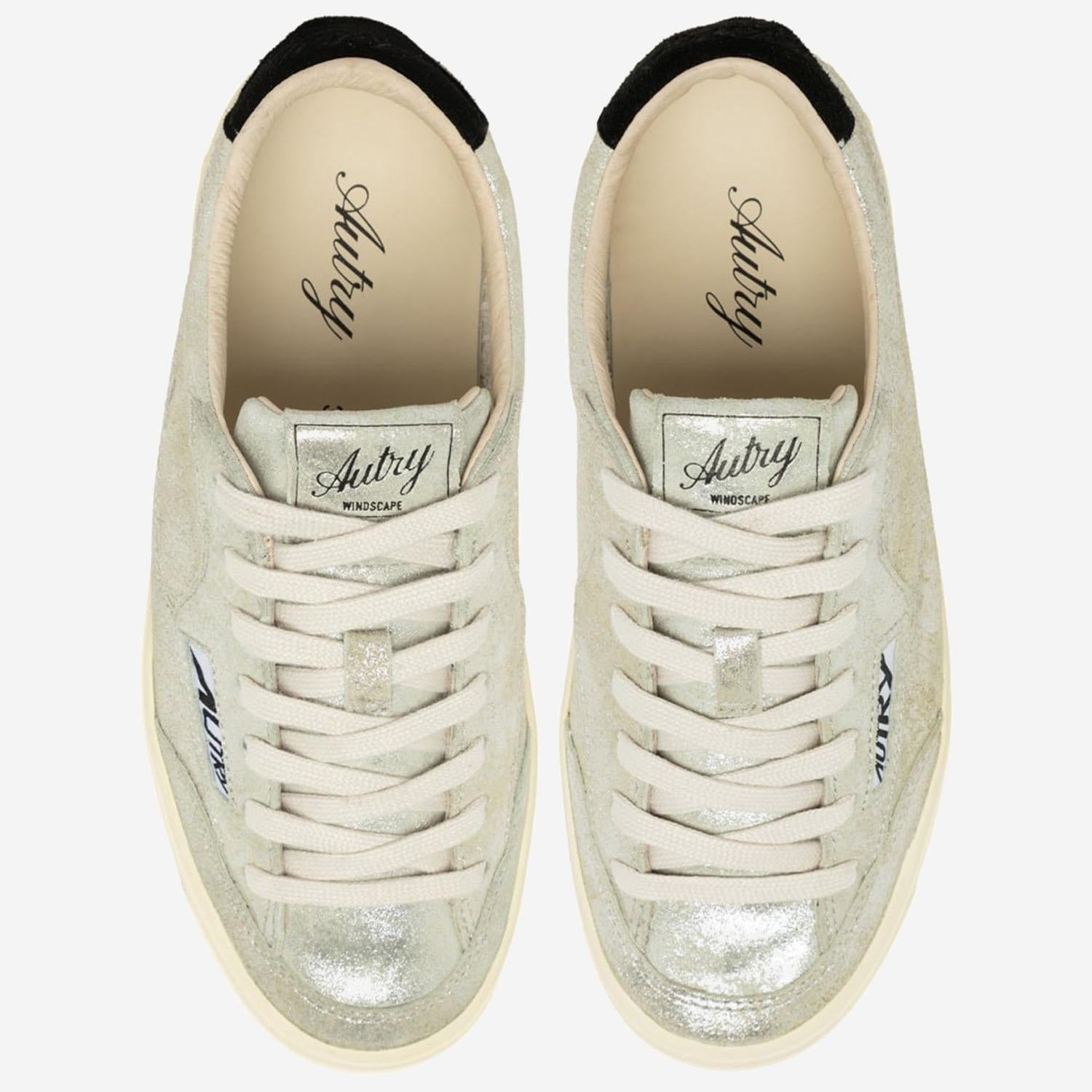 SNEAKERS WINDSCAPE LOW IN SUEDE LAMINATO ARGENTO E NERO SCLWZE01 LAMSUESUESILVBLK AUTRY 