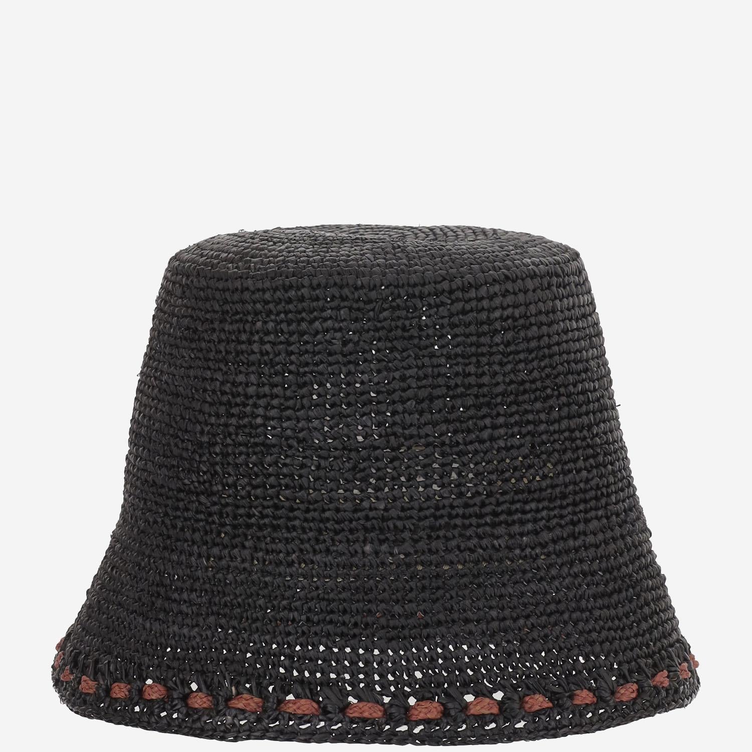 CAPPELLO BUCKET IN RAFIA SOPRA BLACK IBELIV 