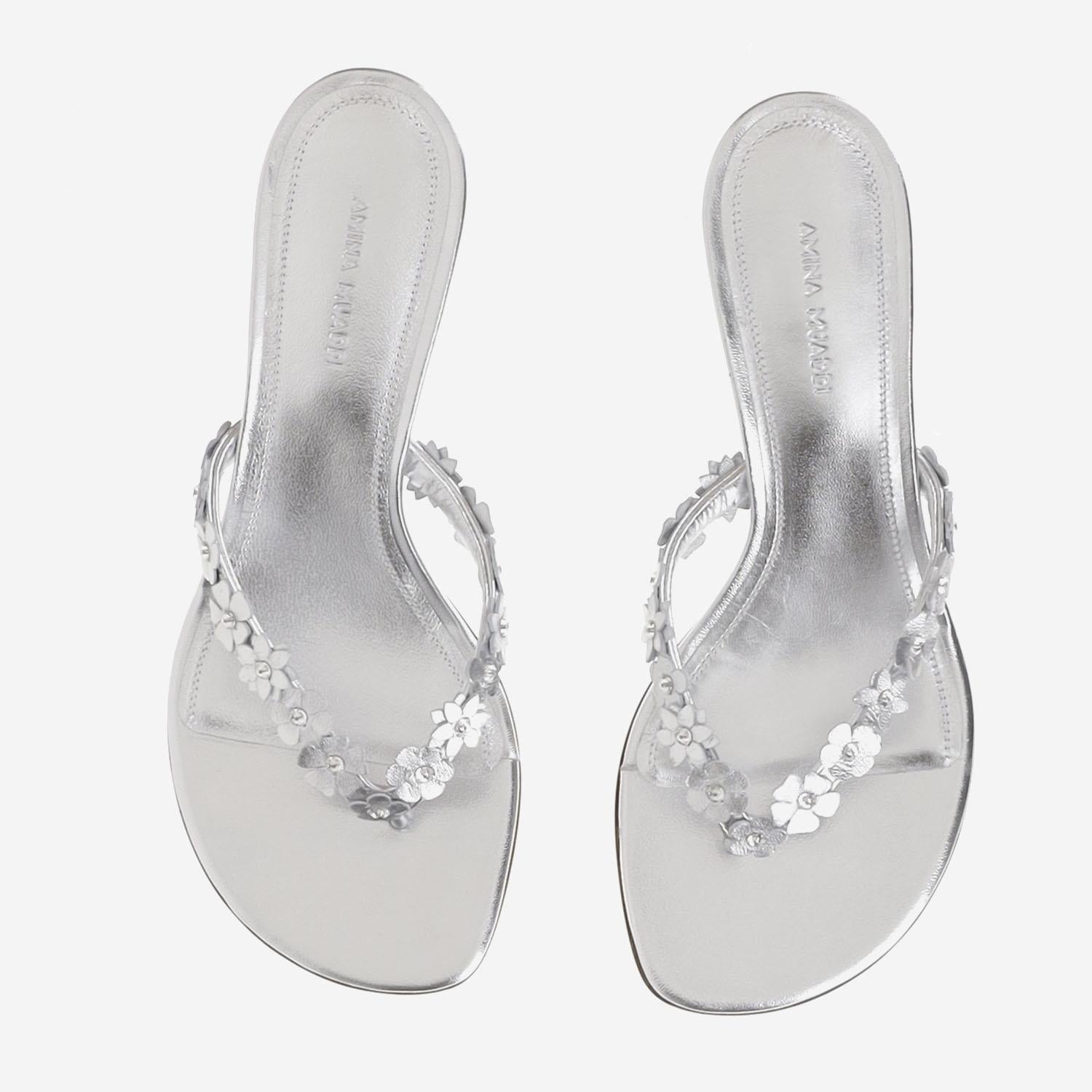 Sandali Janis in pelle JANISTHONG 45SILVERWHITE AMINA MUADDI 