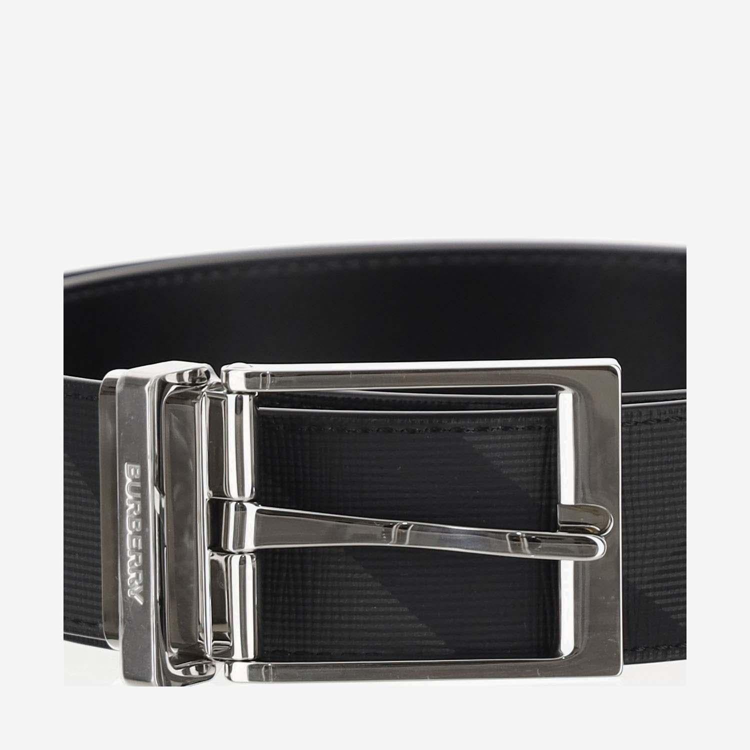 CINTURA REVERSIBILE IN PELLE CON MOTIVO CHECK 8064959 CHARCOALSILVER BURBERRY 