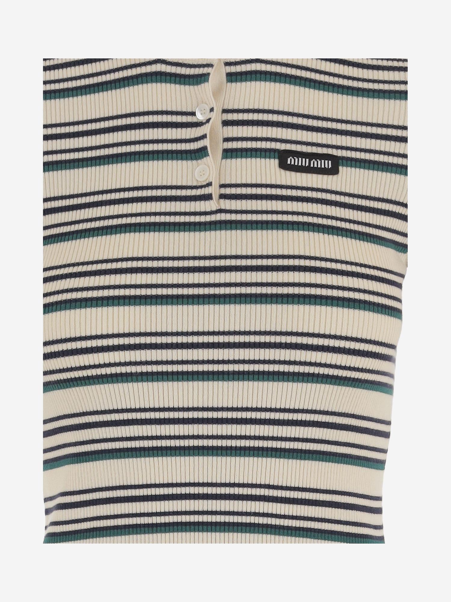 T-SHIRT IN COTONE CON MOTIVO A RIGHE MML03Y 1848F0018 MIU MIU 