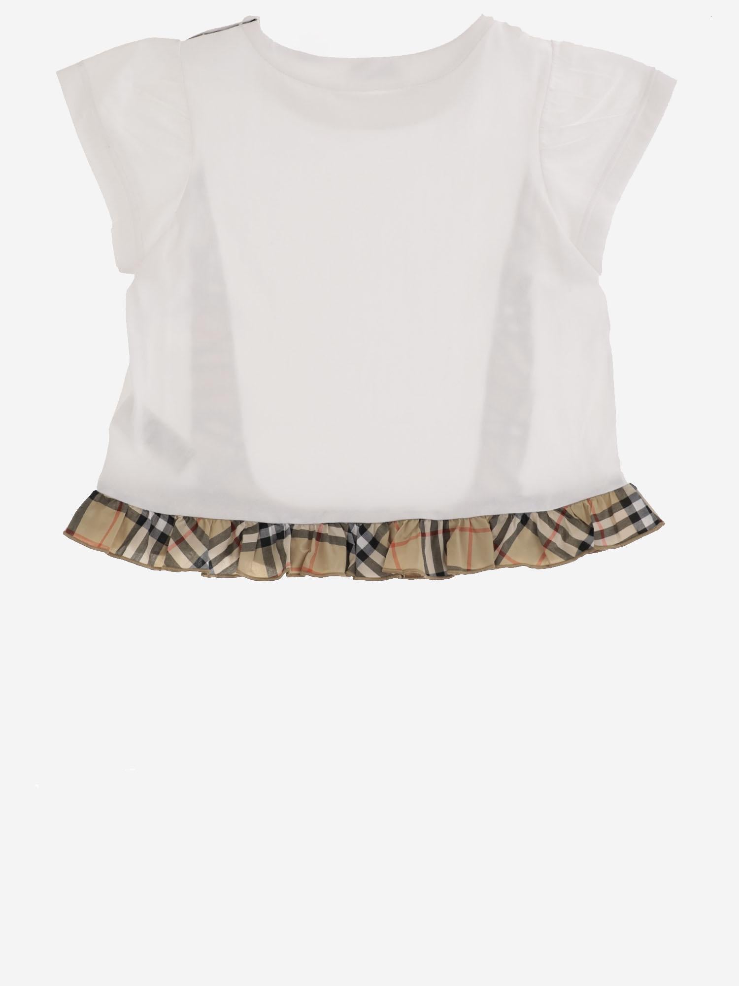 TOP IN COTONE STRETCH CON MOTIVO CHECK 8117403 WHITE BURBERRY KIDS 