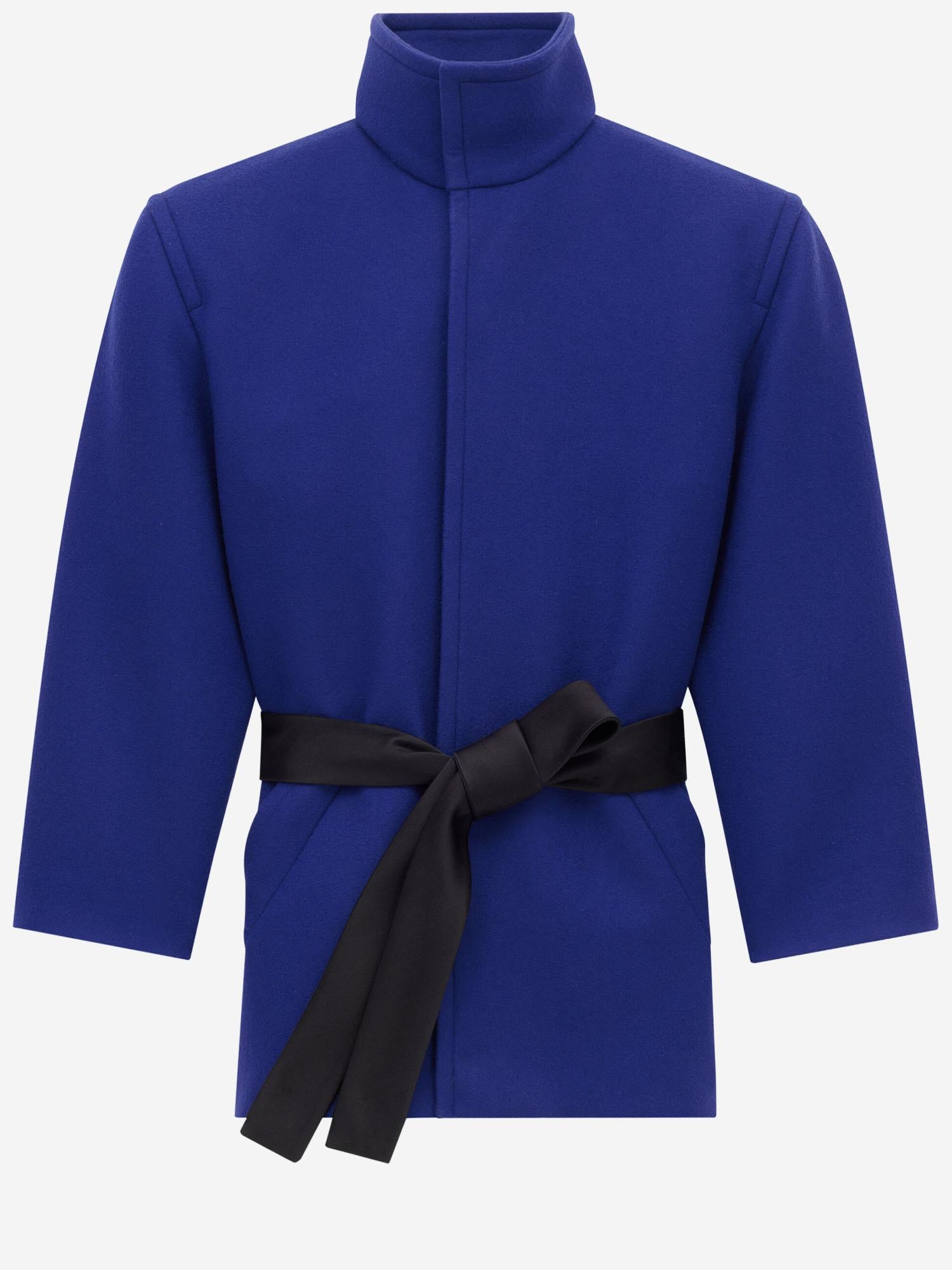 Cappotto boxy con cintura in lana 850307 Y5J784146 SAINT LAURENT 