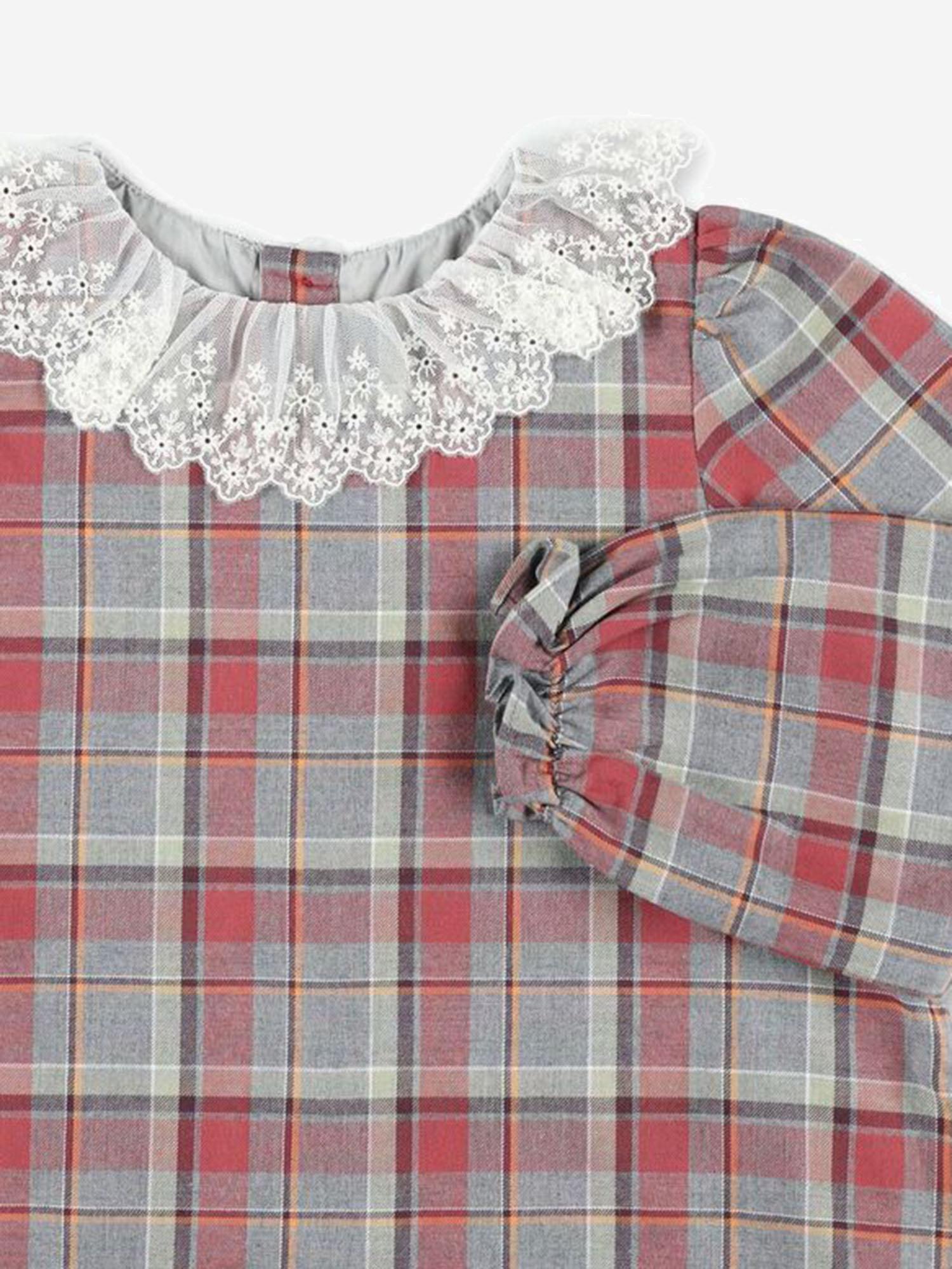 ABITO IN COTONE A QUADRI CON COLLETTO IN PIZZO W05GDRW00075 352A BONPOINT KIDS 