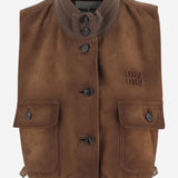 GILET IN PELLE SCAMOSCIATA CERATA MPT318 19MLF0046 MIU MIU 