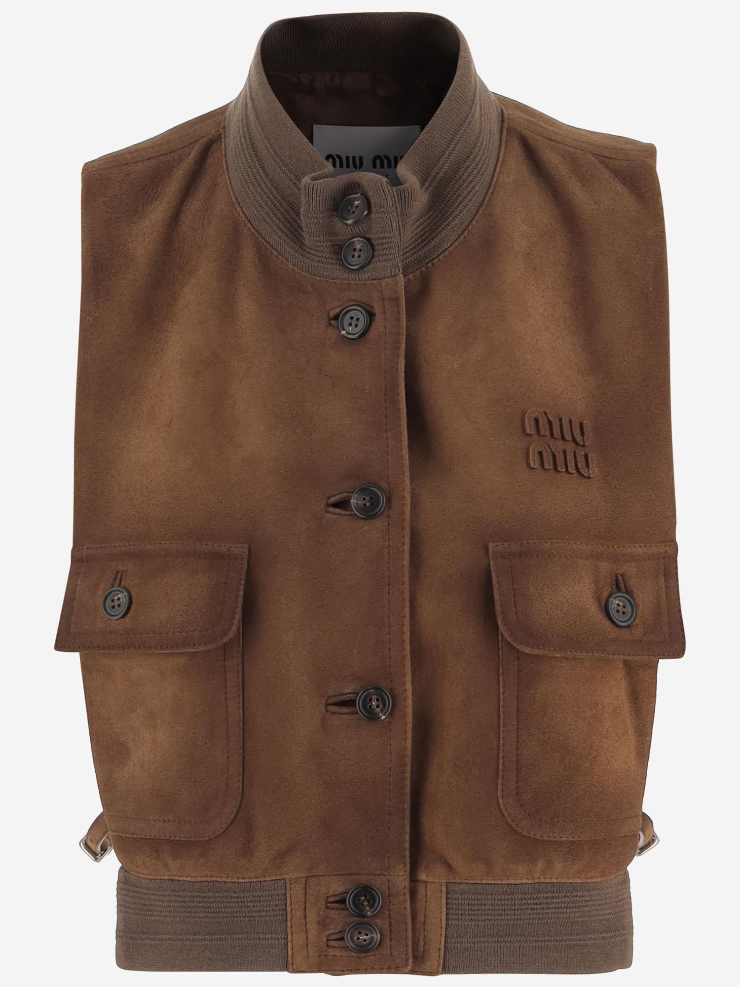 GILET IN PELLE SCAMOSCIATA CERATA MPT318 19MLF0046 MIU MIU 