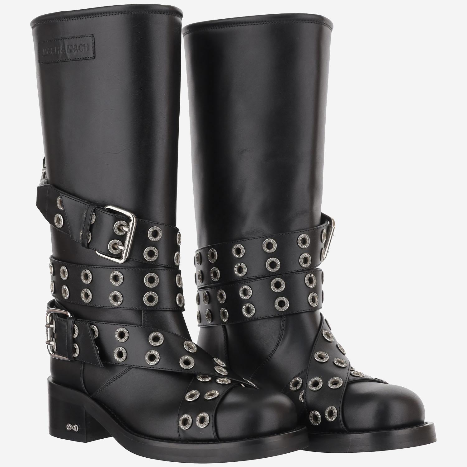 COMBAT BOOTS IN PELLE CON CINTURE E OCCHIELLI S097750 VCLBLK MACH & MACH 