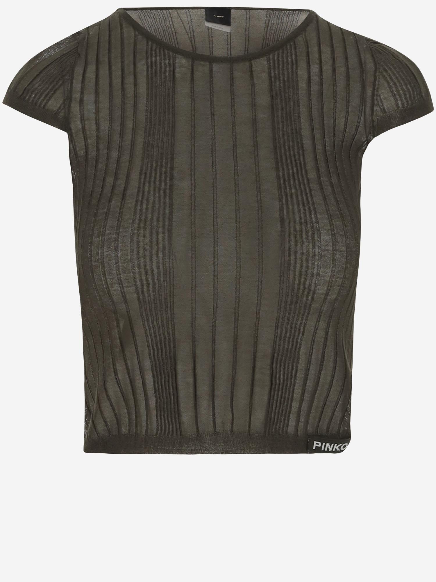 T-shirt in maglia semi trasparente di misto cotone 104773 A1NDX18 PINKO 