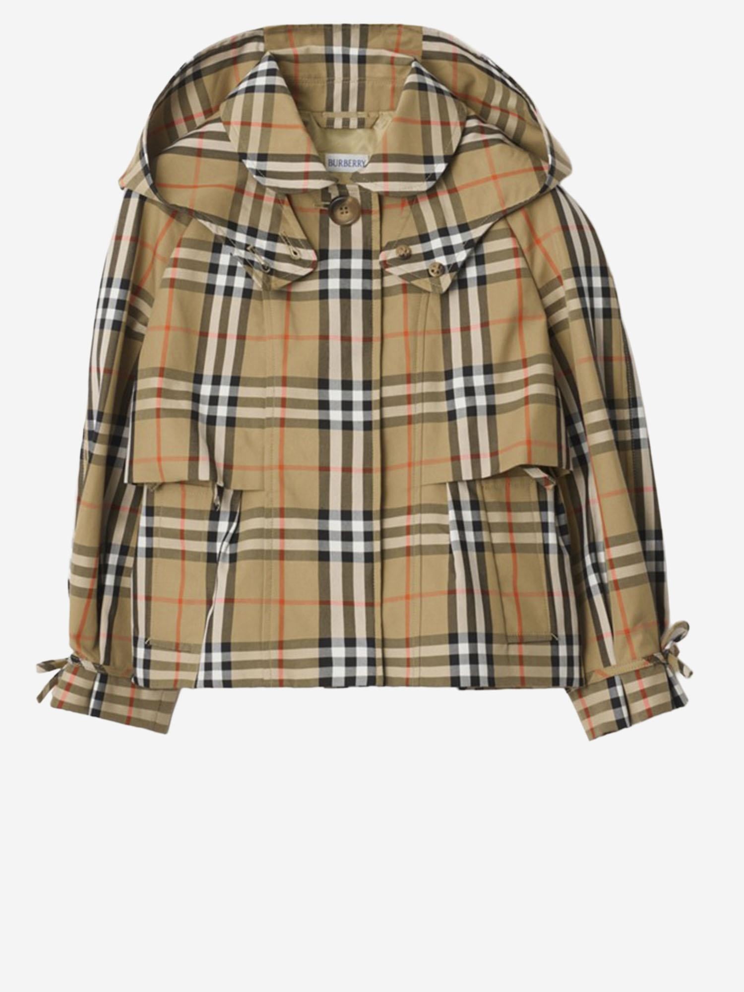 GIACCA TRENCH CON CAPPUCCIO IN COTONE CHECK 8117878 SANDIPCHECK BURBERRY KIDS 