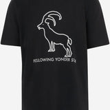 T-SHIRT FOLLOWING YONDER STAR <BR/>IN COTONE STRETCH NERO WHITE BINI SILVIA 