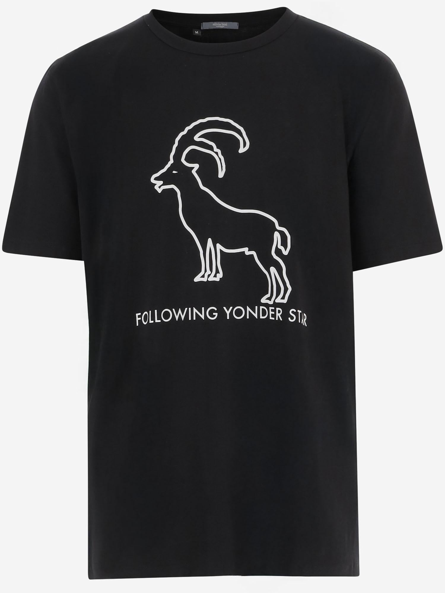 T-SHIRT FOLLOWING YONDER STAR <BR/>IN COTONE STRETCH NERO WHITE BINI SILVIA 