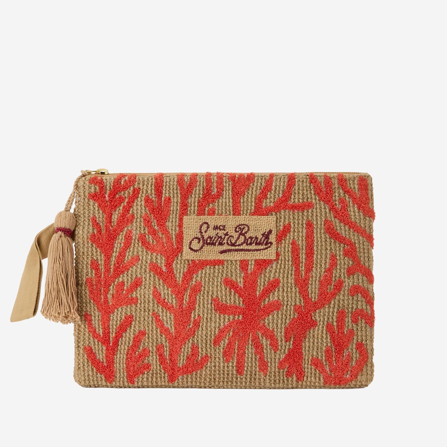 POCHETTE IN JUTA CON FANTASIA CORALLO RICAMATA JUTE002 00886L MC2 SAINT BARTH 