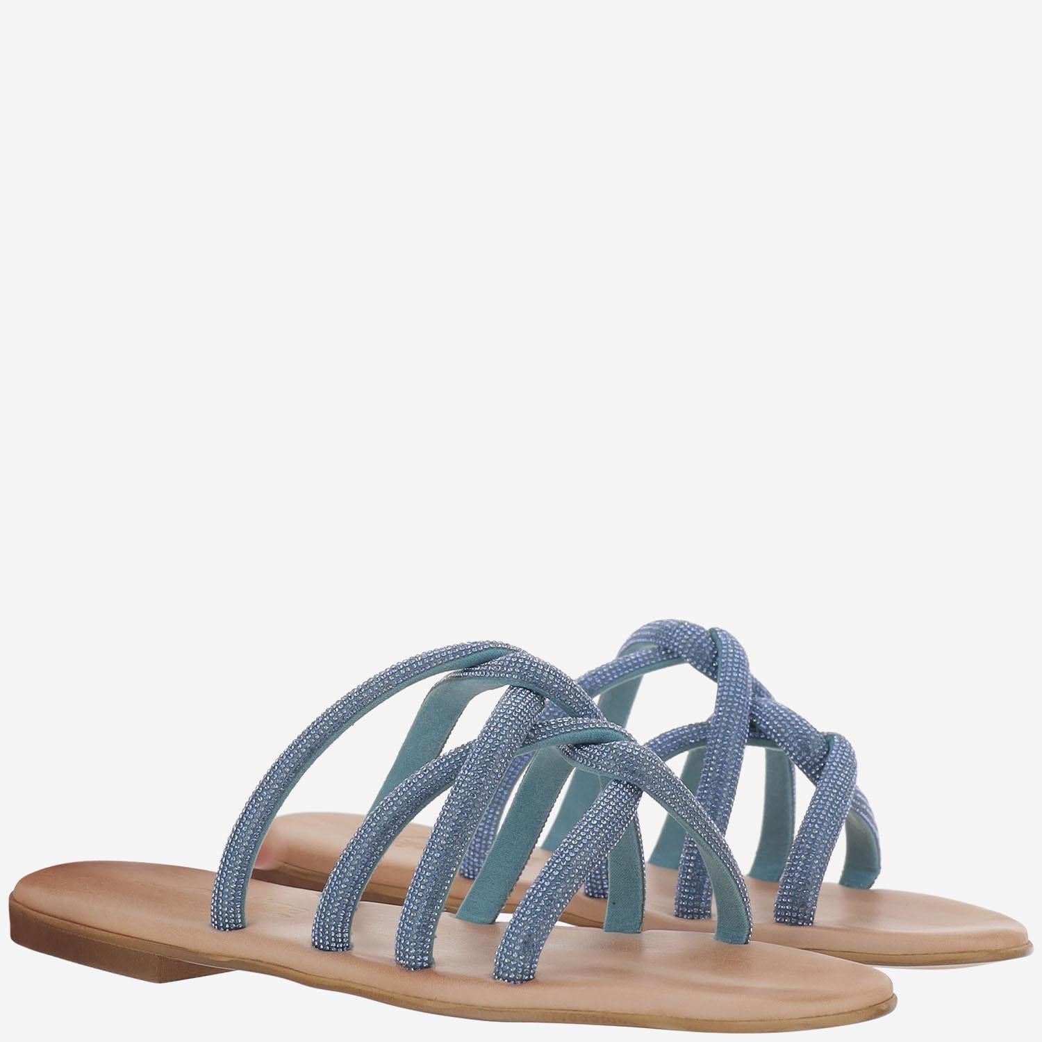 SANDALI IN PELLE CON STRASS TASO DENIM KIMA 