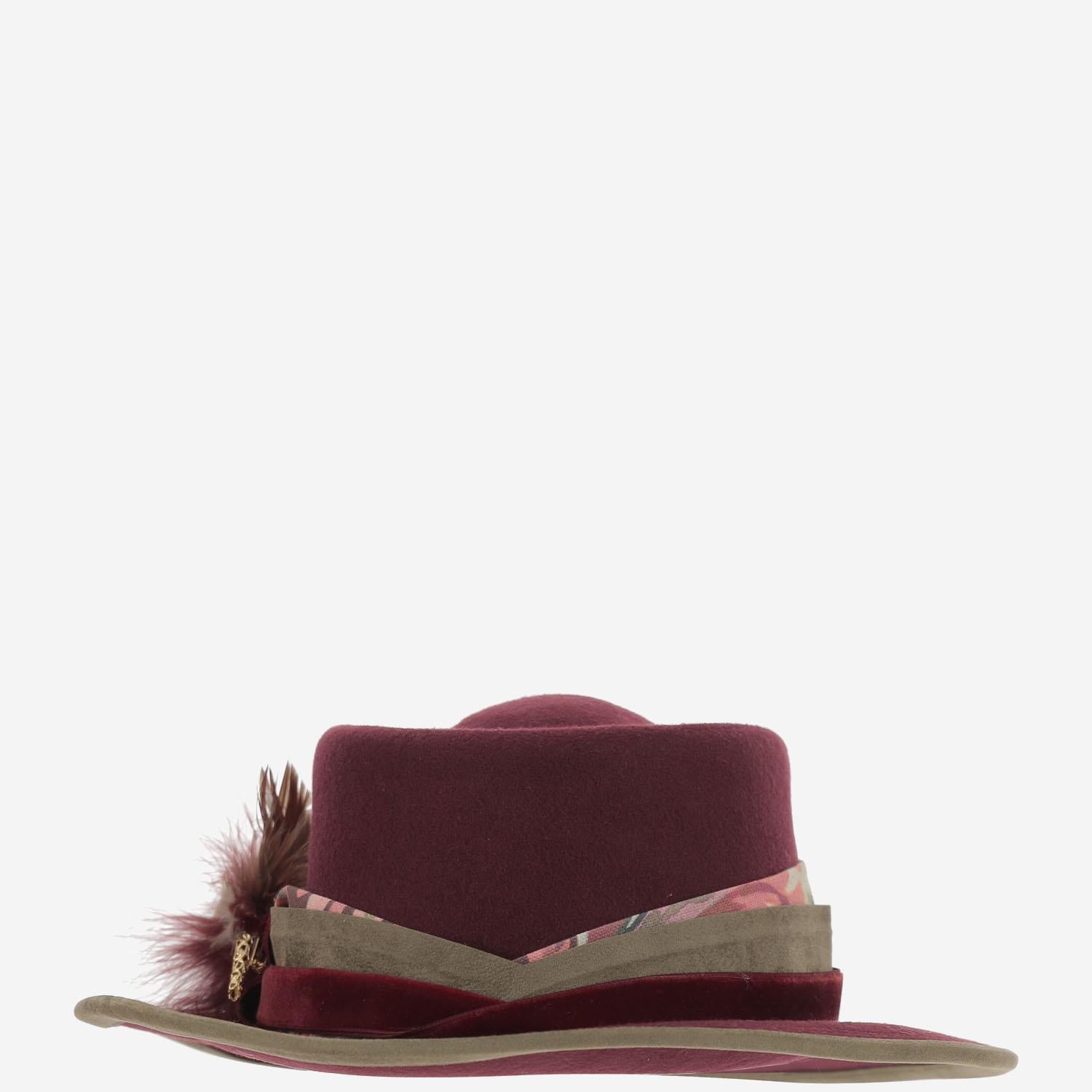 CAPPELLO fedora IN LANA BORDEAUXFEDORAHATWITHFEATHERS NATURAL ALEXIA ALVAREZ DE TOLEDO 