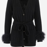 CARDIGAN IN LANA CON DETTAGLI IN ECOPELLICCIA 7B3KA11P 9JP0NO VALENTINO 