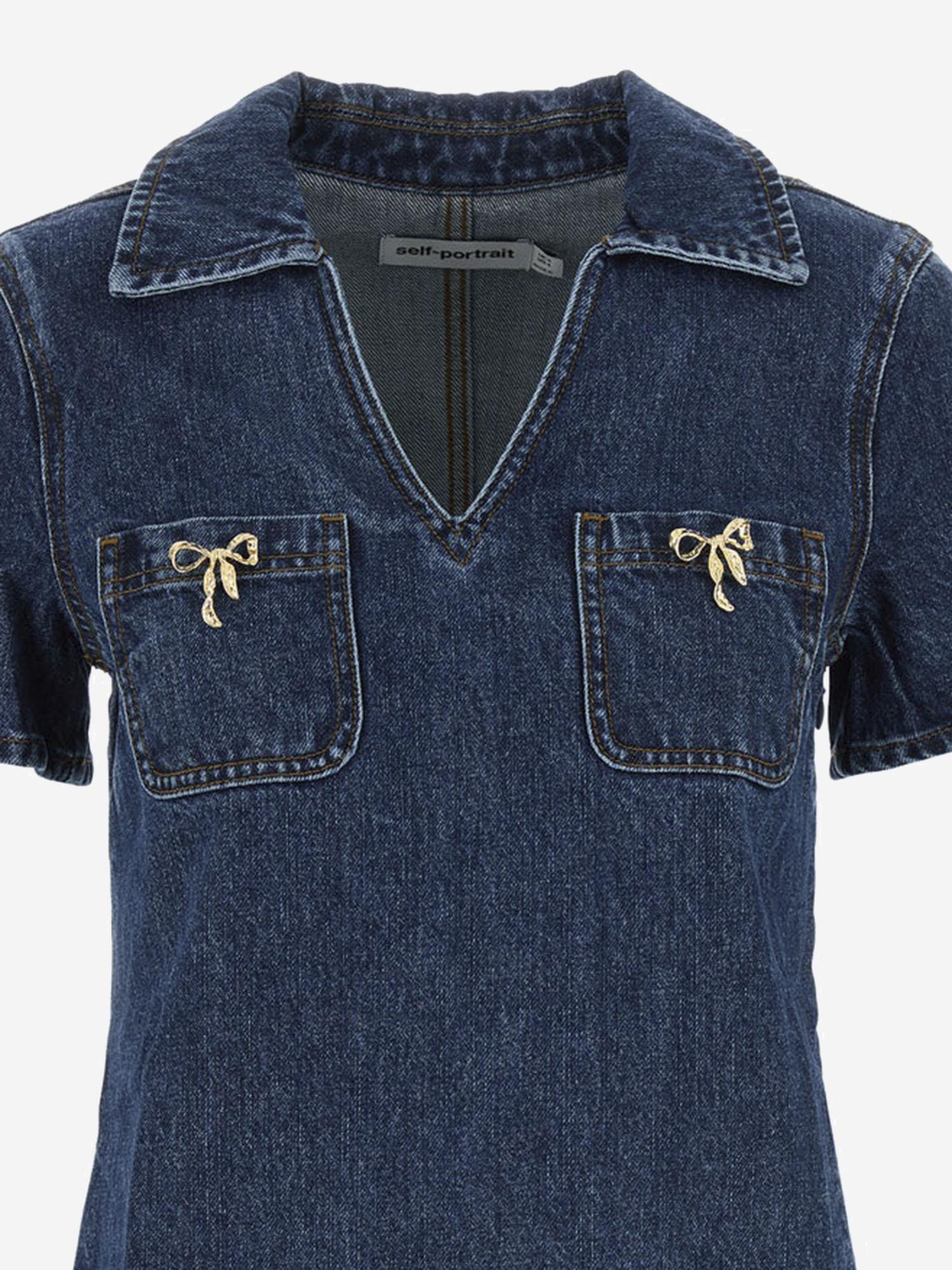 MINI ABITO IN DENIM DI COTONE CON FIOCCHI PF25812SBL BLUE SELF PORTRAIT 