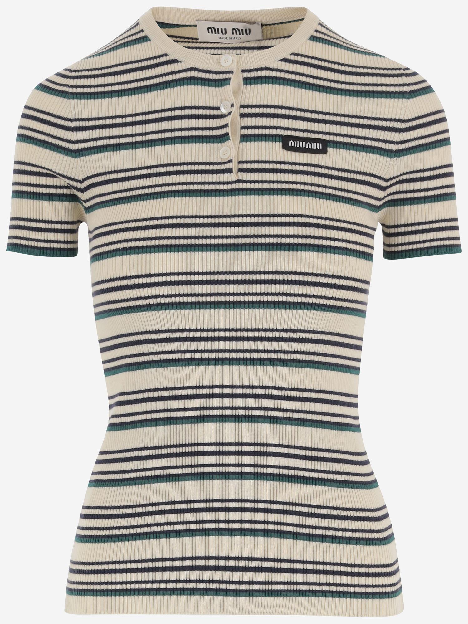 T-SHIRT IN COTONE CON MOTIVO A RIGHE MML03Y 1848F0018 MIU MIU 