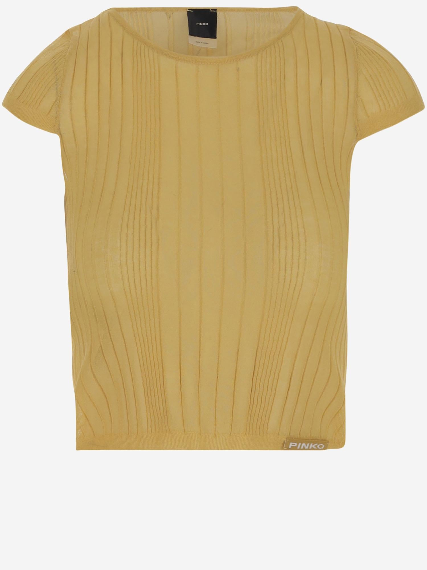 T-shirt in maglia semi trasparente di misto cotone 104773 A1NDC43 PINKO 