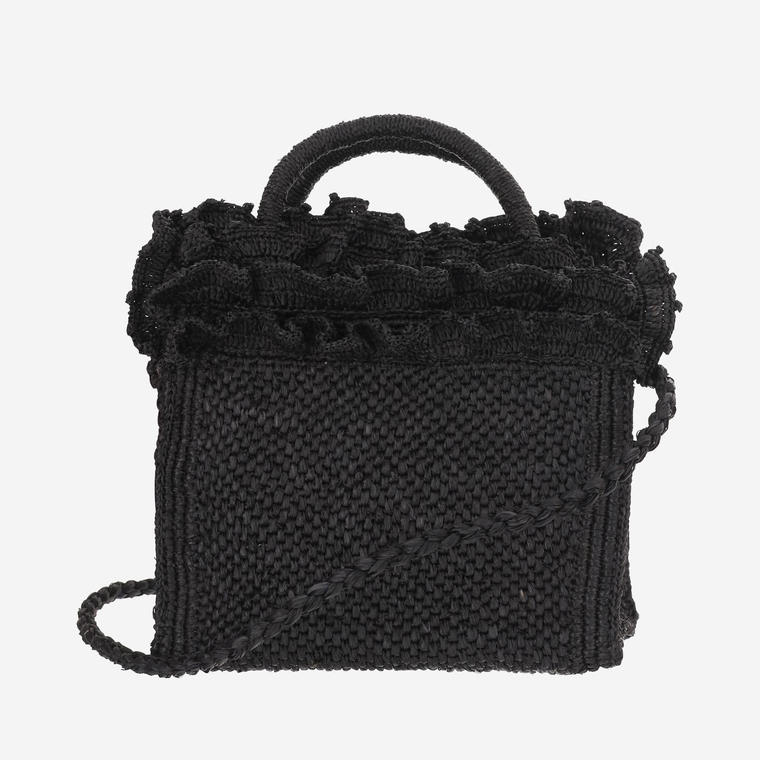 BORSA TOTE IN RAFIA E COTONE LAGUNA BLACK IBELIV 