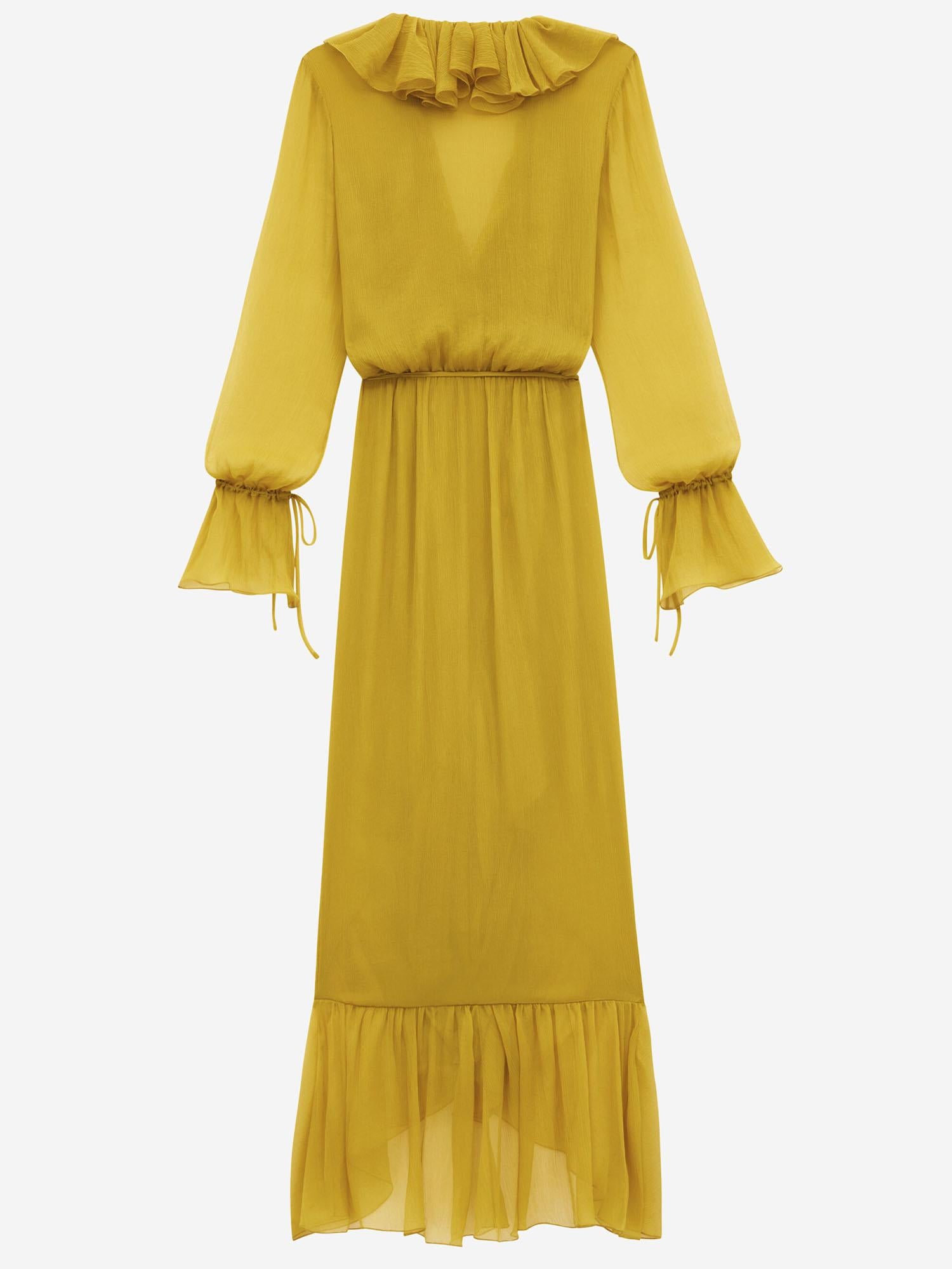 abito lungo a balze in seta 825705 Y3F227789 SAINT LAURENT 