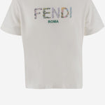 T-SHIRT IN COTONE CON LOGO RICAMATO JFI385 7AJF0TU9 FENDI KIDS 