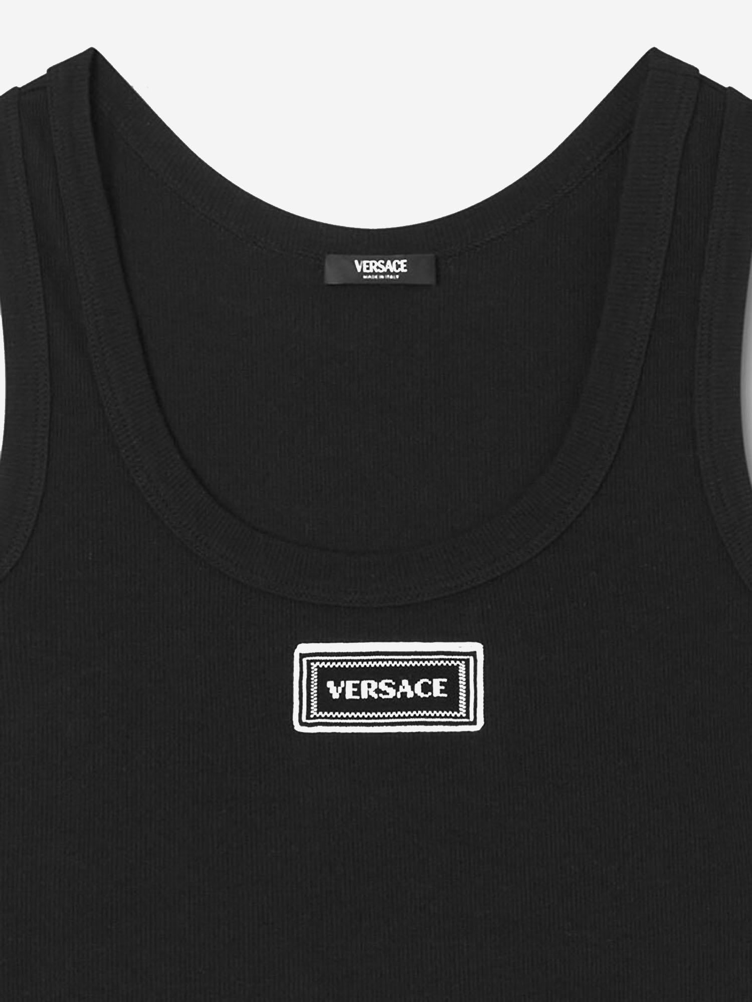 CANOTTA IN COTONE STRETCH CON LOGO 1023210 1A172221B000 VERSACE 