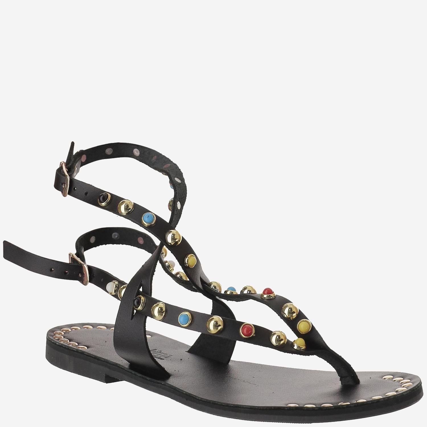 SANDALO NAXOS DI PELLE CON APPLICAZIONI NAXOS NERO KIMA 