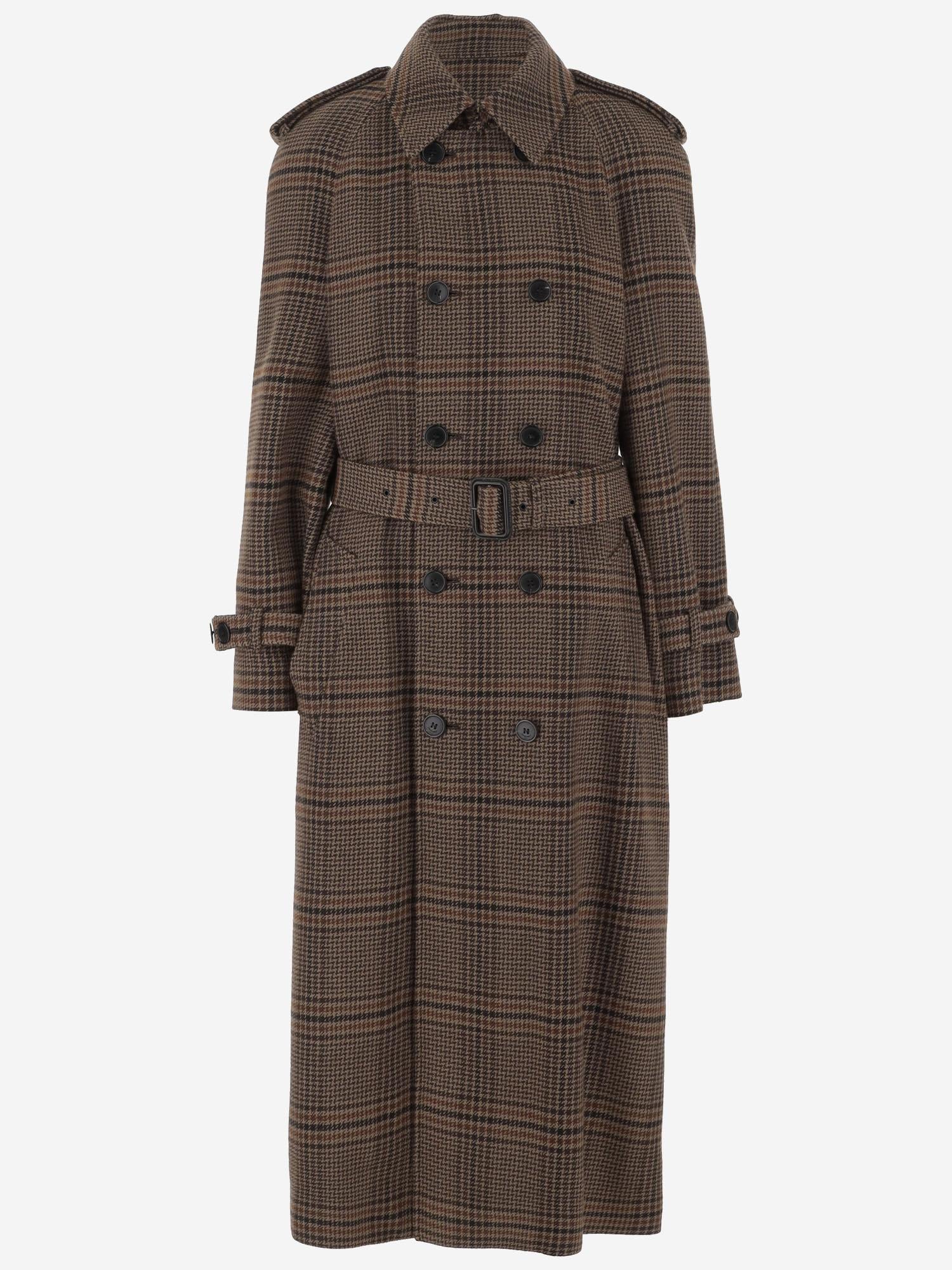 CAPPOTTO LUNGO IN LANA CON MOTIVO CHECK 831610 Y9I702849 SAINT LAURENT 