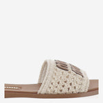 SANDALI IN PELLE E TESSUTO CON LOGO 5XX667 2BDFF0304 MIU MIU 