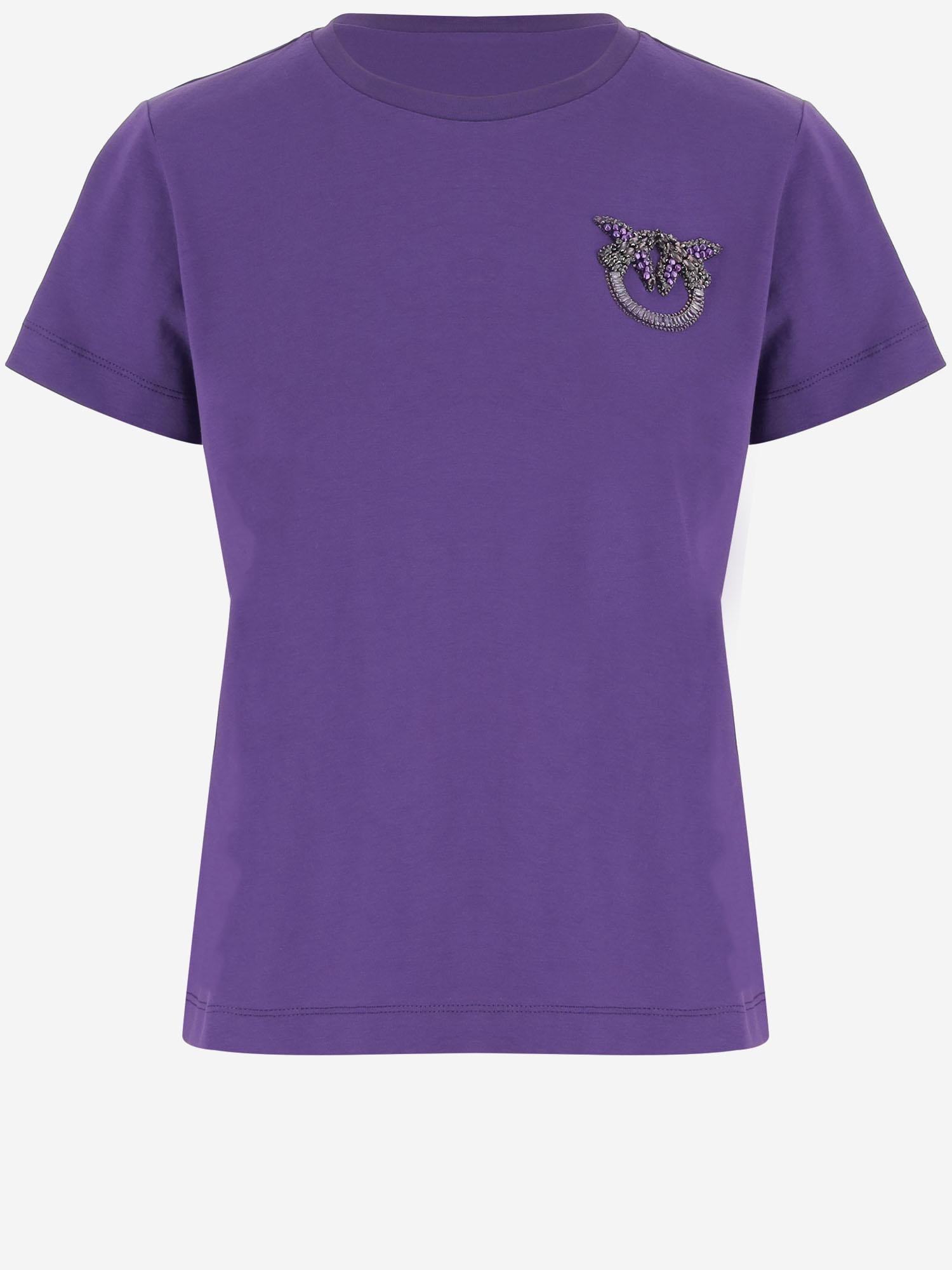 T-SHIRT IN COTONE CON RICAMO GIOIELLO LOVE BIRDS 103320 A2RNW79 PINKO 