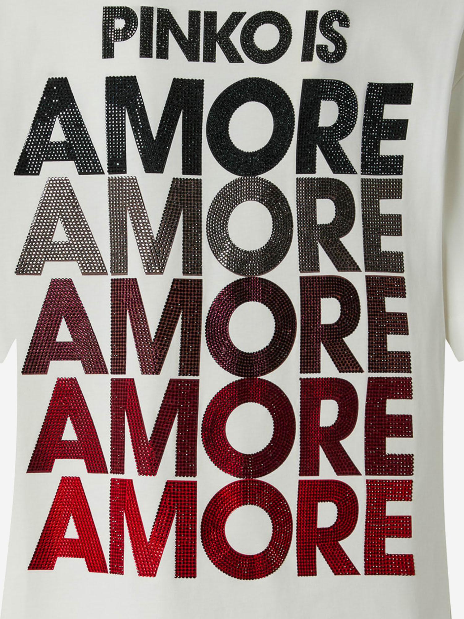T-shirt con lettering Amore in strass 105526 A33IZR2 PINKO 