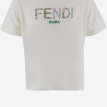 T-SHIRT IN COTONE CON LOGO RICAMATO JFI385 7AJF0TU9 FENDI KIDS 