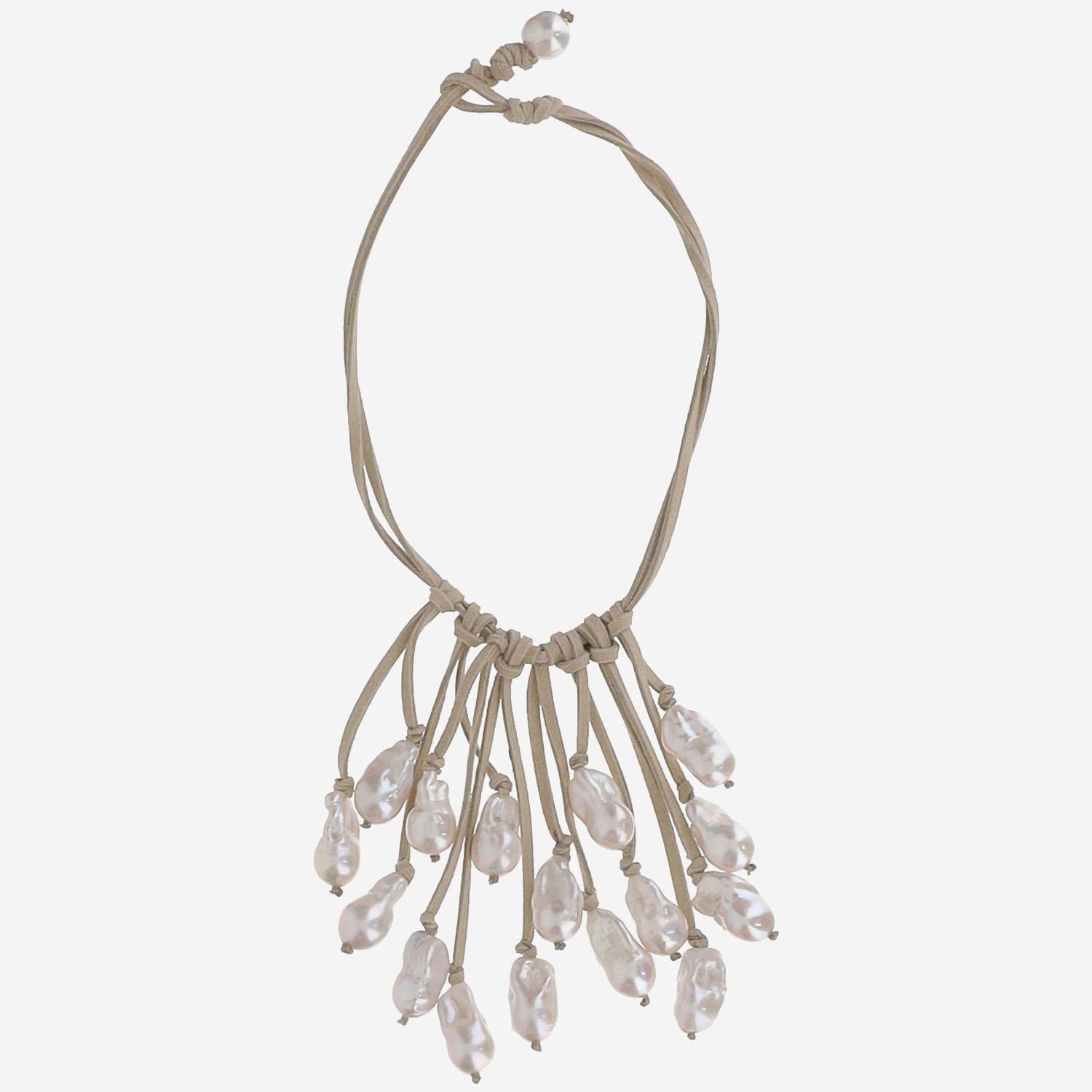 COLLANA in suede CON  perle VSINGLE CREAM MELA 