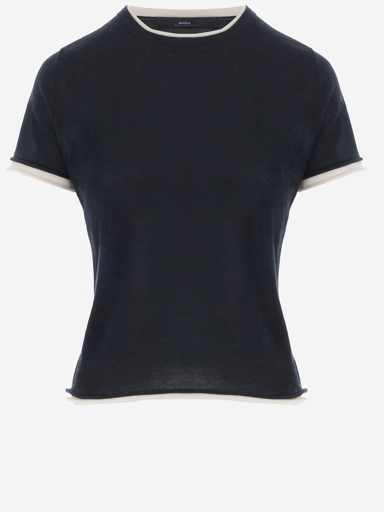 T-SHIRT IN CASHMERE CON BORDI A CONTRASTO KNJP2616 3 ARCH4 