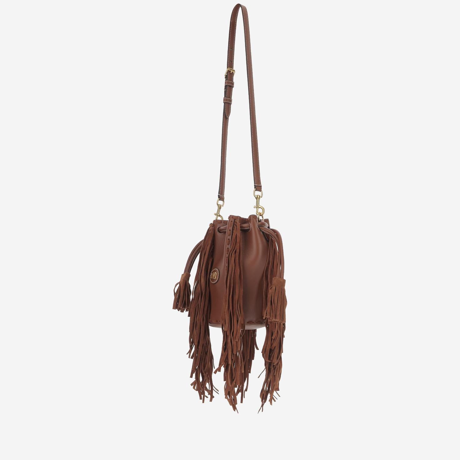 BORSA A SPALLA IN PELLE CON FRANGE 6W2B0R28LUJ WU2 VALENTINO GARAVANI 