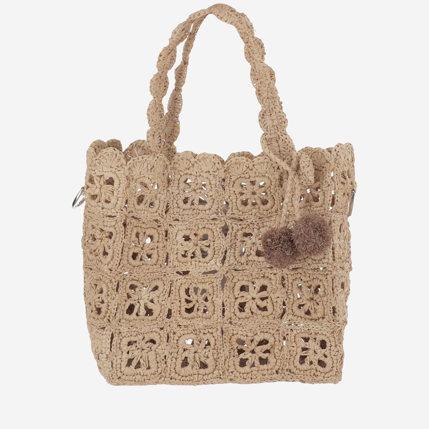 BORSA IN RAFIA CON MOTIVO QUADRATI E PON PON S06GBAW00012 006 BONPOINT KIDS 