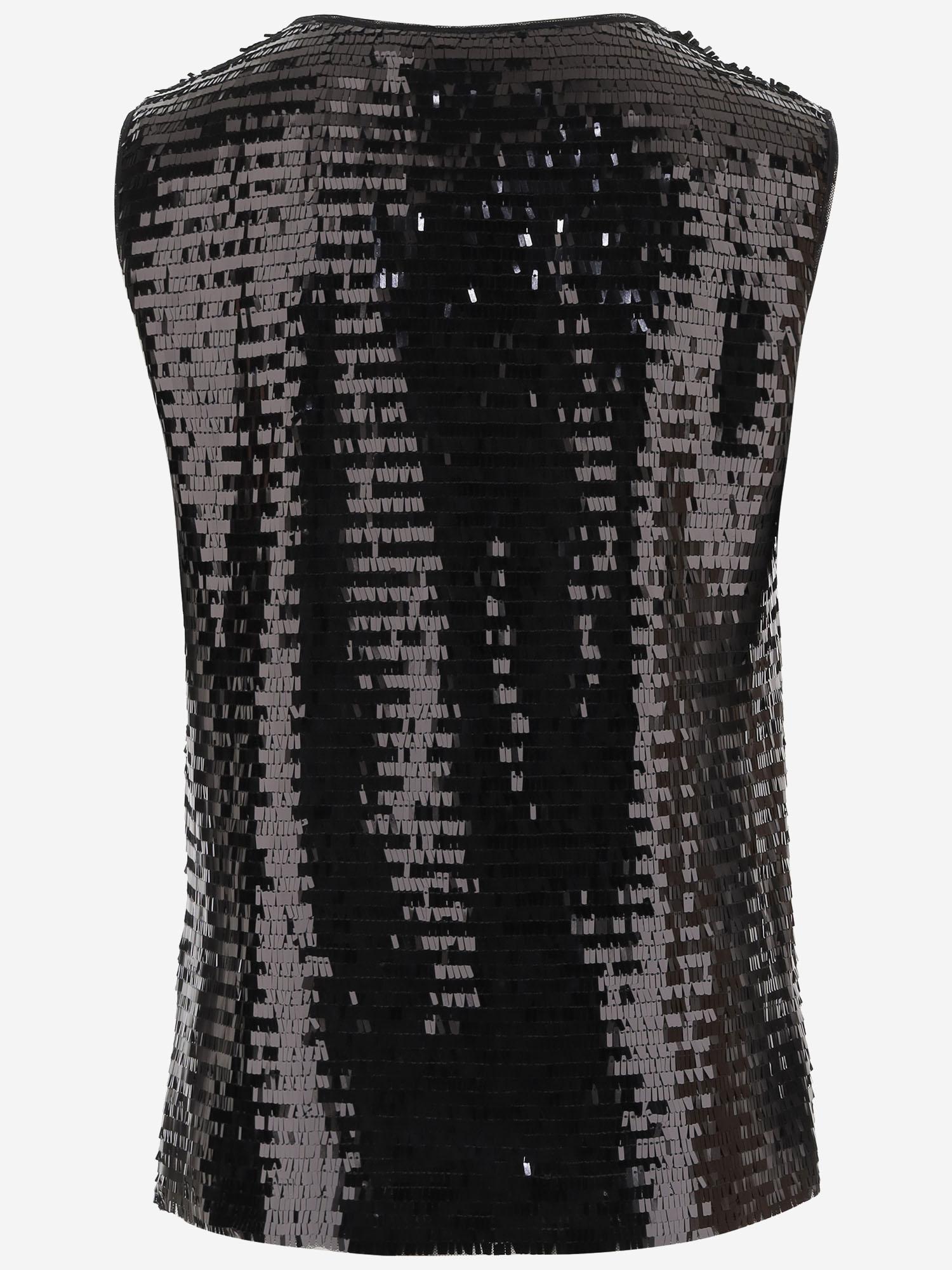TOP SENZA MANICHE IN TESSUTO LUCIDO CON PAILLETTES T061 PTSTBLACK NICCOLO PASQUALETTI 
