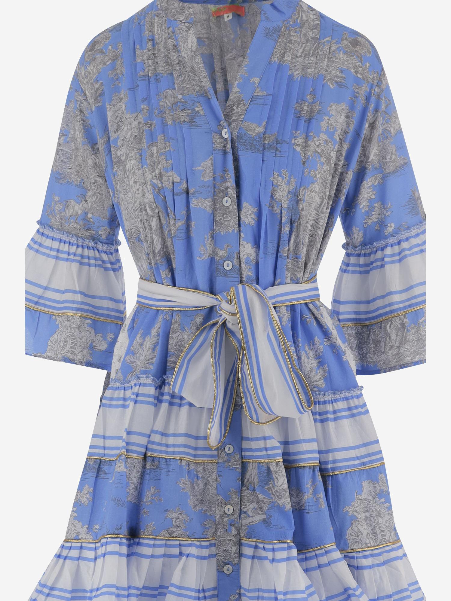 ABITO IN COTONE CON MOTIVO floreale NEWTOILE 04BLUEGREY PEPS CANNES 