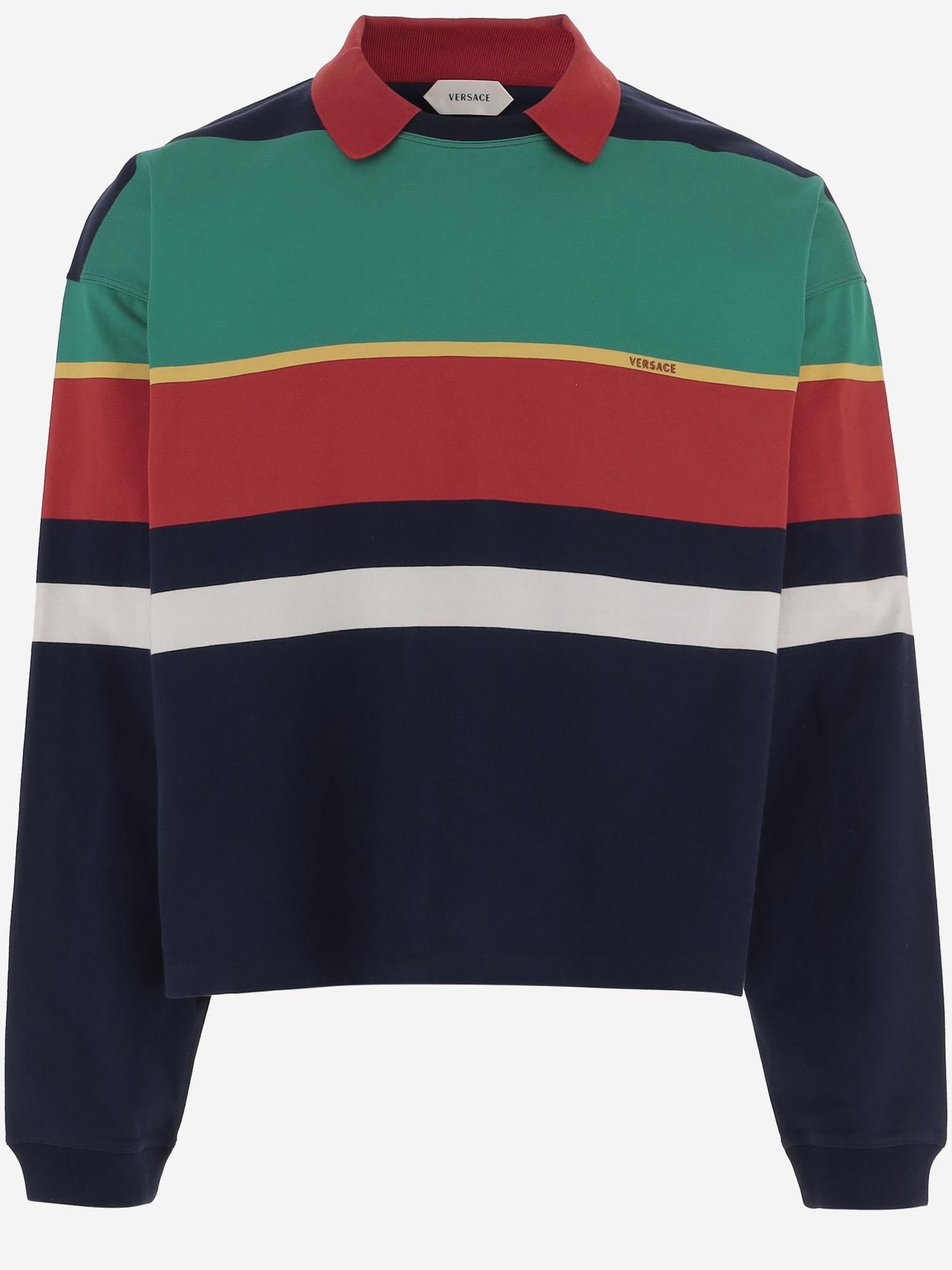 MAGLIA POLO IN COTONE A RIGHE 1024580 1A178906G870 VERSACE 