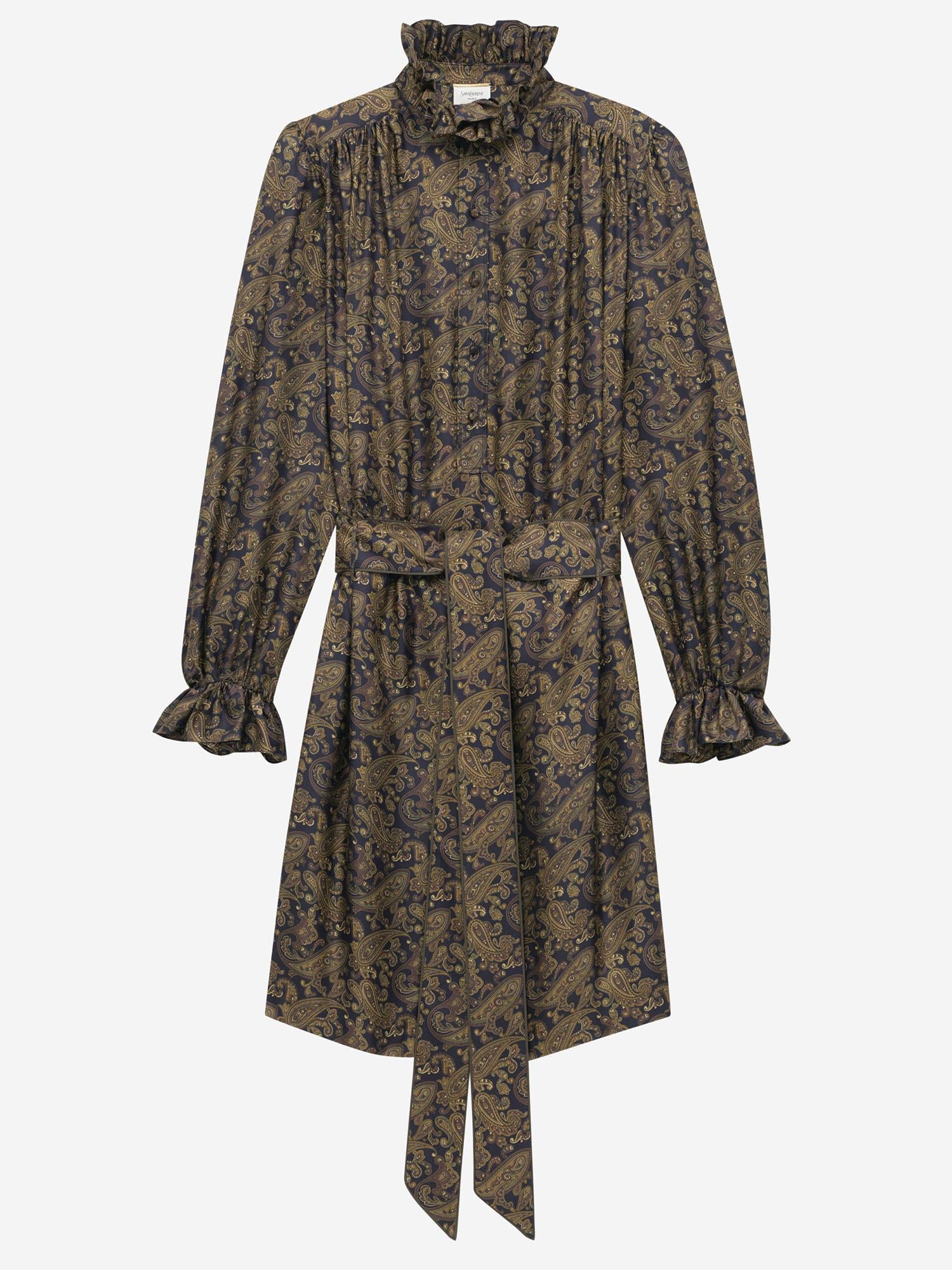 Abito in twill di seta motivo paisley 828304 Y6K904775 SAINT LAURENT 