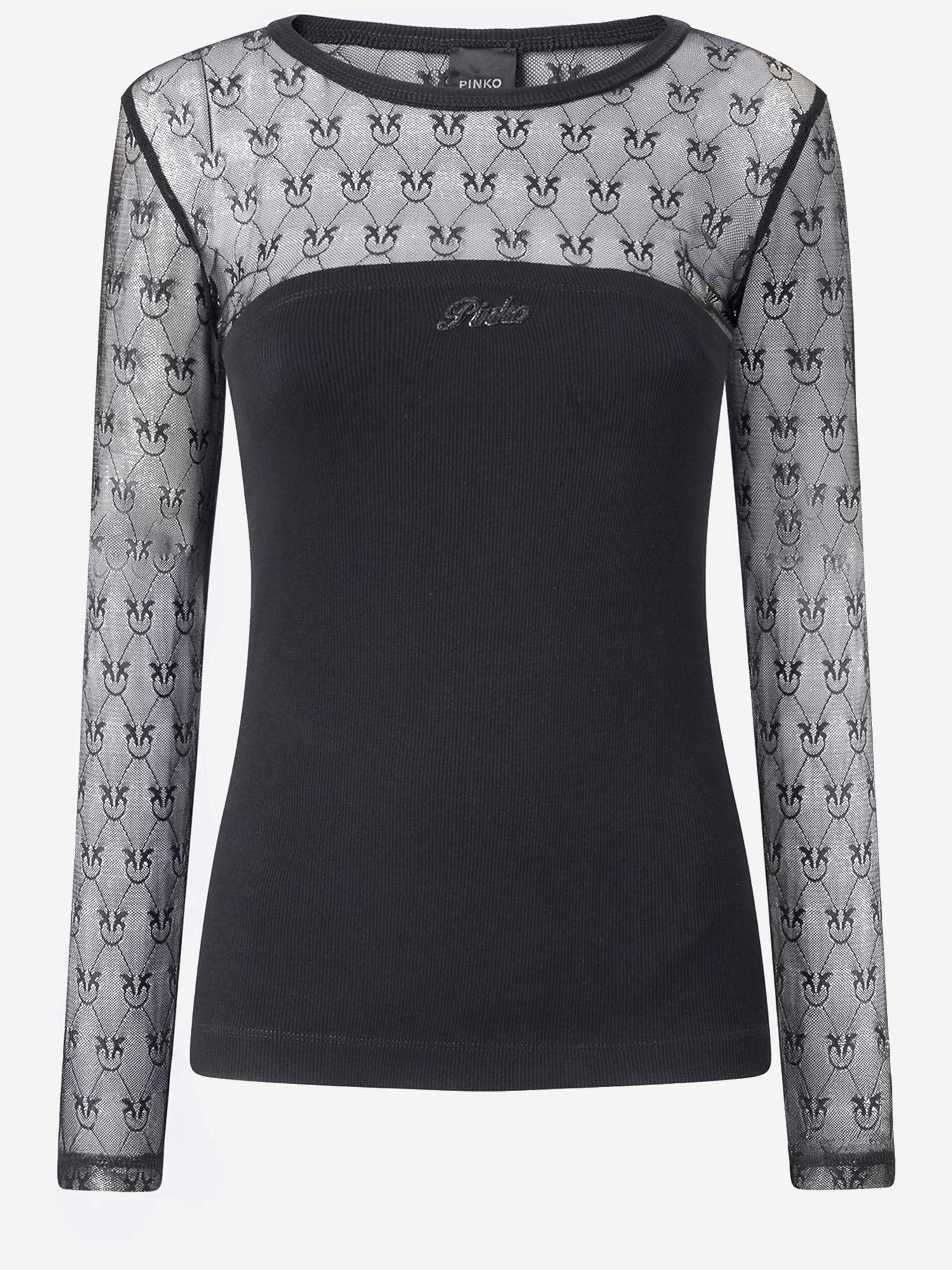 MAGLIA VIOLINISTA IN JERSEY CON PIZZO LOGO LOVE BIRDS 106472 A362Z99 PINKO 