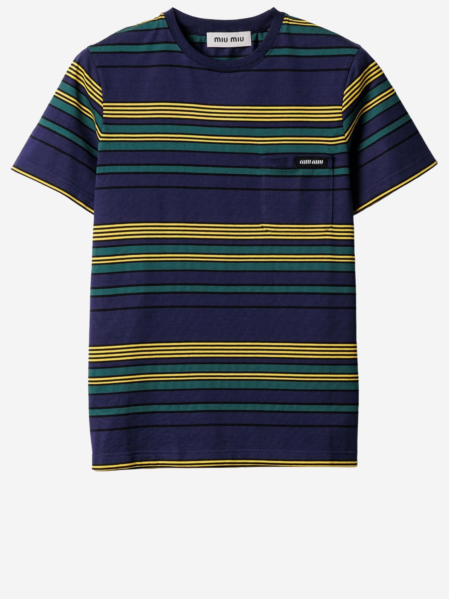 T-SHIRT IN COTONE CON MOTIVO A RIGHE MJNA09 18ZVF0V9D MIU MIU 