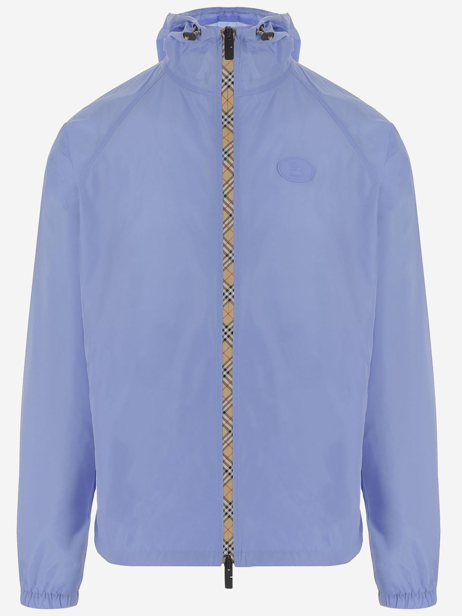 GIACCA CON CAPPUCCIO IN NYLON CON NASTRO CHECK 8122901 CORNFLOWERBLUE BURBERRY 