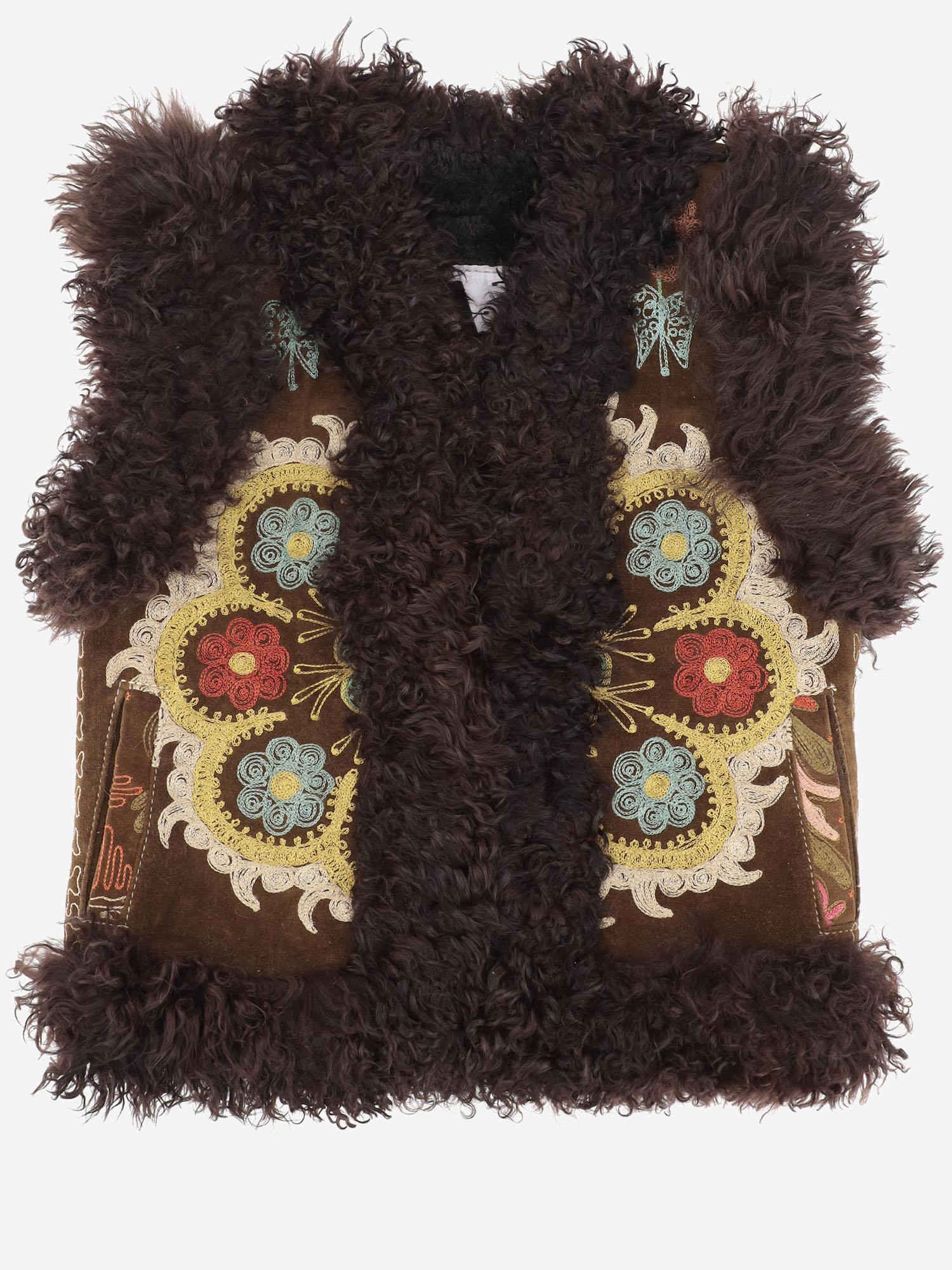 Gilet suzani con pelliccia di pecora CC174 BROWN ZAZI 